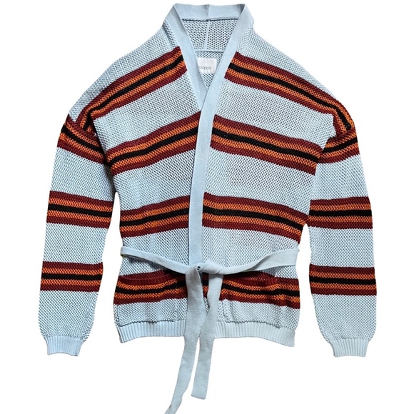 Laneus Unisex Belted Striped Open-Knit Cotton Cardigan IT50/M-L Mesh